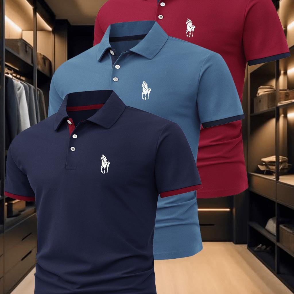 3er-Set Herren-Poloshirt, Modisches Business Casual Revers, Bequemes Sommer Atmungsaktives Kurzarm-Revers-Poloshirt Top, Geschenk