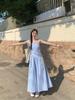 [Original practice] Blue plaid tube top suspender dress women's summer French feeling waist and thin skirt