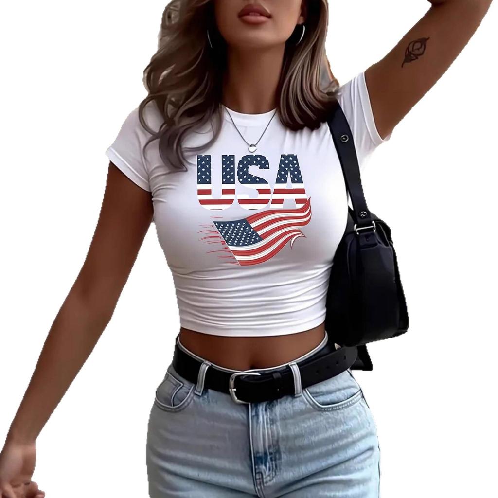 American short slim-fit short-sleeved bottoming shirt T-shirt women's summer new letter-printed sweet and spicy girl top INS