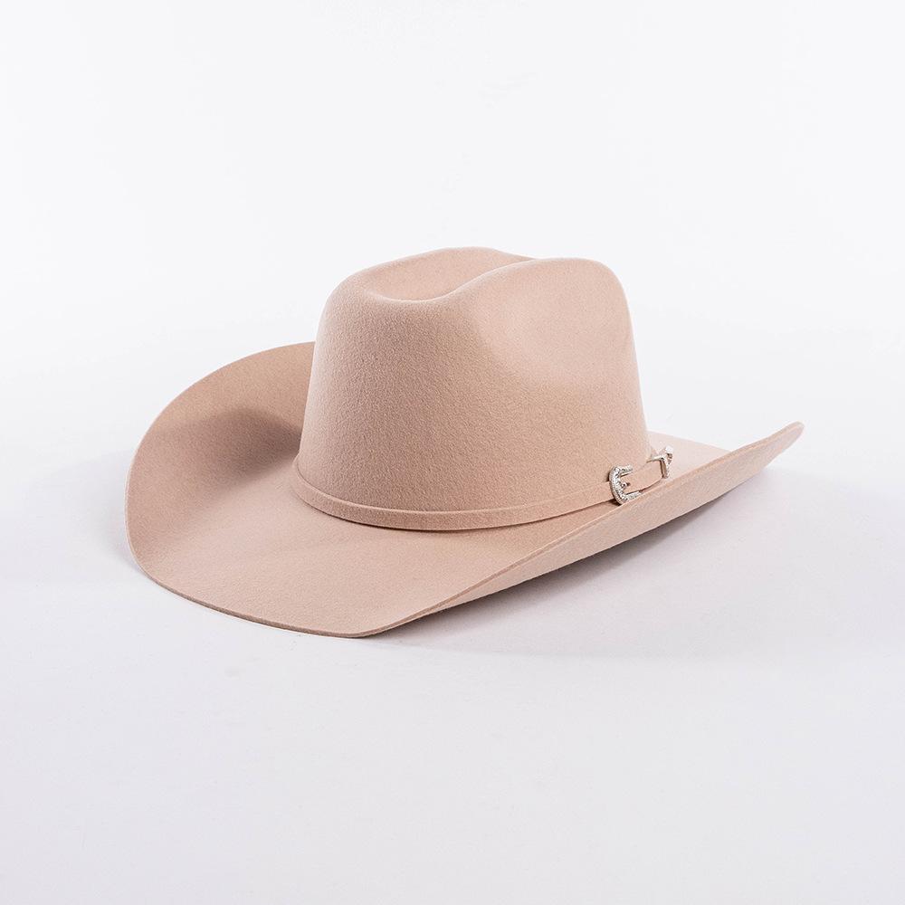 Autumn And Winter New Fashion Belt Buckle Decorative Wool Woolen Edge Wide Brim Jazz Hat Outdoor Warm Concave Top Hat