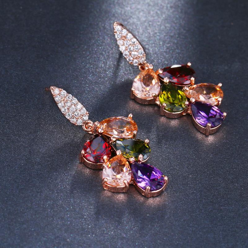 Colorful Cubic Zirconia Long Drop Earrings, Luxury Geometric Crystal Earrings, Elegant Evening Party Jewelry Gift