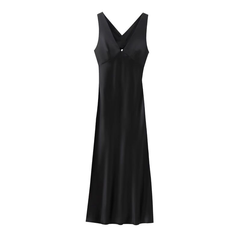 Jnleaog Autumn New Women's Clothing Fashion French Style Design Easiest for Match Silk Satin Texture Midi Skirt Dress