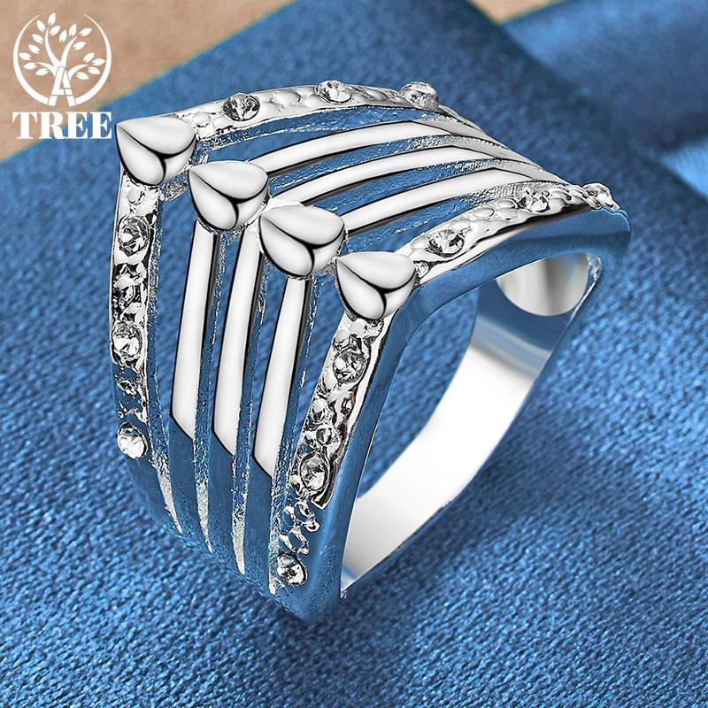 925 Sterling sølv AAA Zircon Five Lines Ring smykker