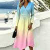 Women's Gradient Print Long Sleeve V-Neck Dress with Pockets Casual Fashionable