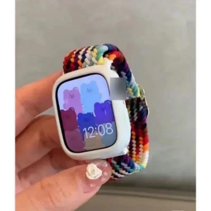 Korean Cute Braied Strap + Case For Apple Watch Band 49mm 46mm 45 44 38 42 Nylon Bracelet For iWatch Series 10 9 8 7 6 5 4 3 SE
