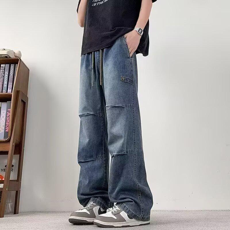 Men's American Retro Pleated Jeans - Spring/Summer Trendy, Loose Straight-Leg Cargo Pants