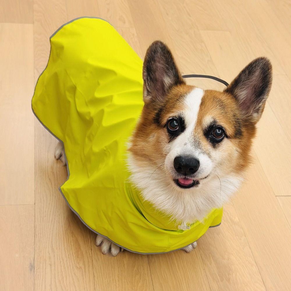 Reflective Stripe Dog Hooded Raincoat Leash Hole Dirt-Resistant Rain Jumpsuit Full Coverage Oxford Cloth Waterproof Cloak