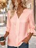 2026 Spring/Summer Women's Casual V-Neck Loose Solid Color Fashion Shirt
