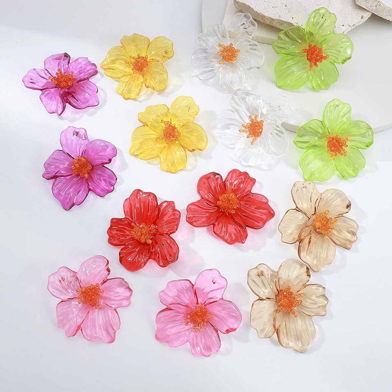2026 New Trendy Colorful Resin Flower Stud Earrings for Women Exaggerated Large Petal Temperament Earrings Jewelry Accessories