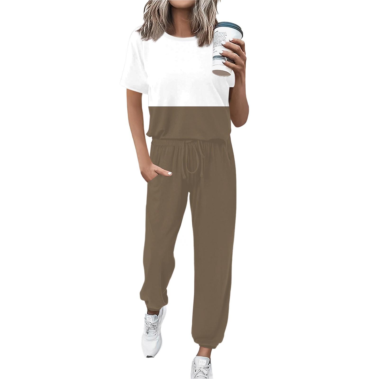 

Женский спортивный костюм с круглым вырезом и коротким рукавом, свободные брюки XXL коричневый