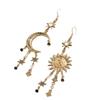 Sun Moon Stars Bohemian Dangle Earring Sparkling Rhinestone Metal Asymmetrical Pendant Earrings Long Tassel Tassel Drop Earrings