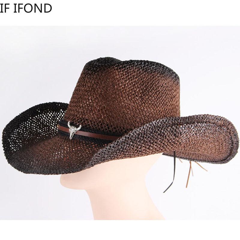 Handgemachte Webart Hohl Western Cowboy Hut Für Männer Frauen Sommer Outdoor Cowgirl Strand Sonne Stroh Hut sombrero hombre