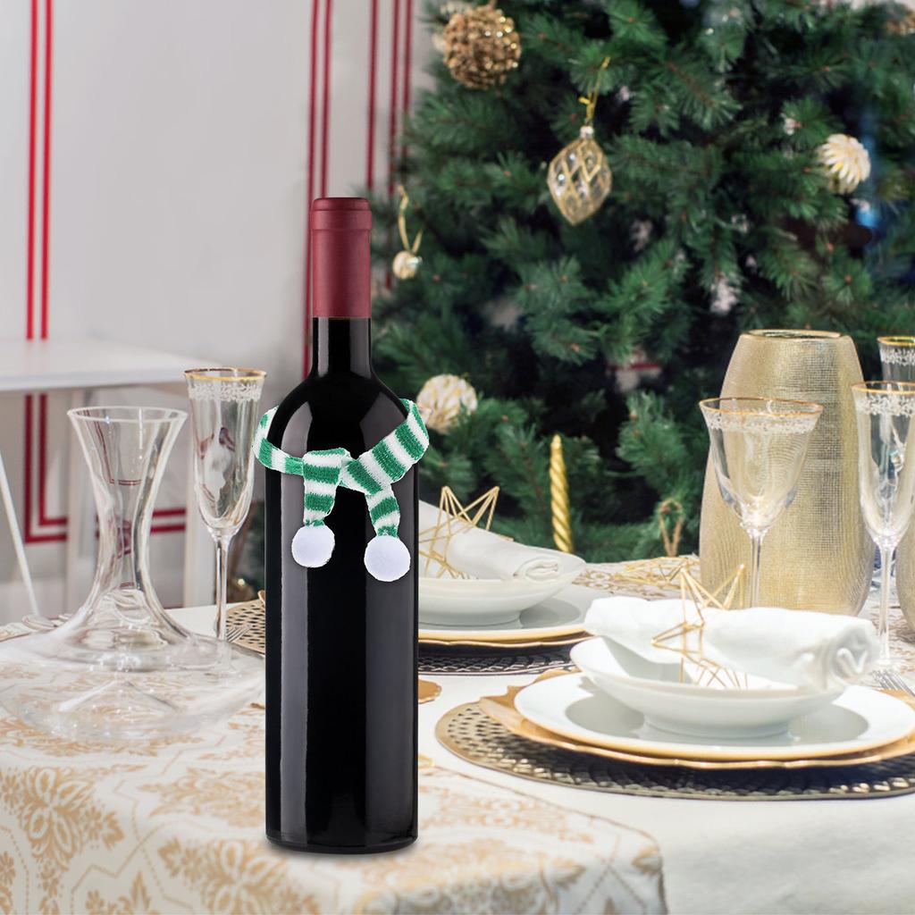 6Pcs Christmas Mini Scarves for Wine Bottles Decorations Knitted Cloth Ornaments Holiday Party Table Tree Dining Room Xmas Decor