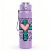 1PC Christian Cross Floral Letter Print 750ml Color Plastic Sports Water Bottle Leakproof Flip Straw Lid Suitable for Sports Office Home Use