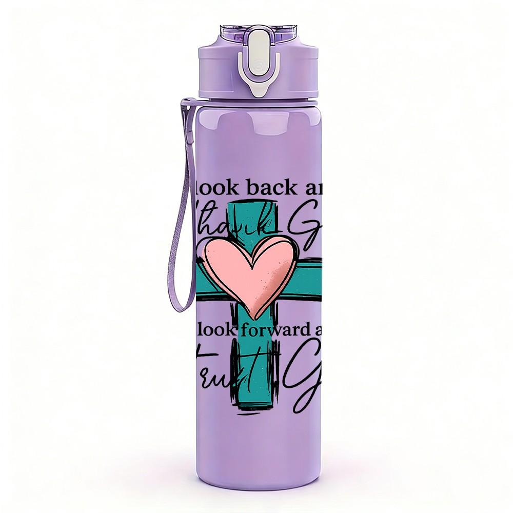 1PC Christian Cross Floral Letter Print 750ml Color Plastic Sports Water Bottle Leakproof Flip Straw Lid Suitable for Sports Office Home Use