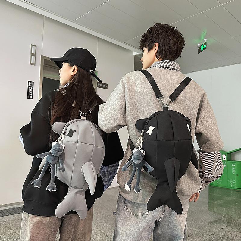 Shark backpack men's trendy brand niche design personality ugly cute breast bag creative backpack female college student funny schoolbag