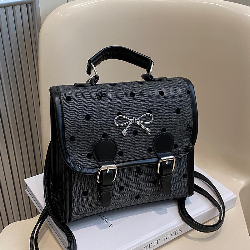 College Style Polka Dot Canvas Backpack Bag Women'S Summer Tide Backpack Versatile Leisure Travel Bag