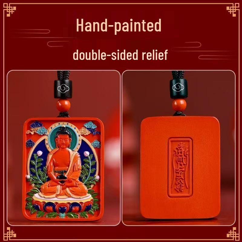 Twelve Zodiac Red Sand Cinnabar Thangka Amulet Necklace