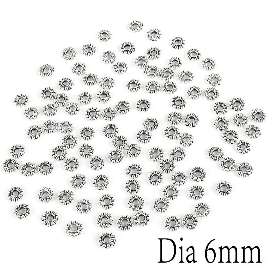 50 Stück 6 x 2 mm antikes Gold/Silber, Blumenform, lose Metallperlen für Schmuckherstellung, DIY-Armband