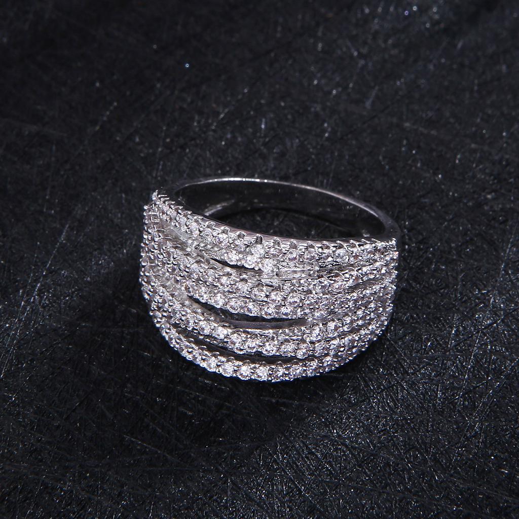 New Personalized Style Creative Geometric Ring Micro Inlaid with Five Rows of AAA Zircon Rings Ring Accessories