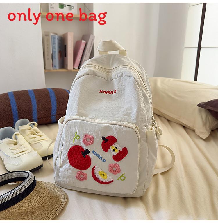 Fruit Pattern Nylon Backpack For Girls With Apple Print And Zipper Design