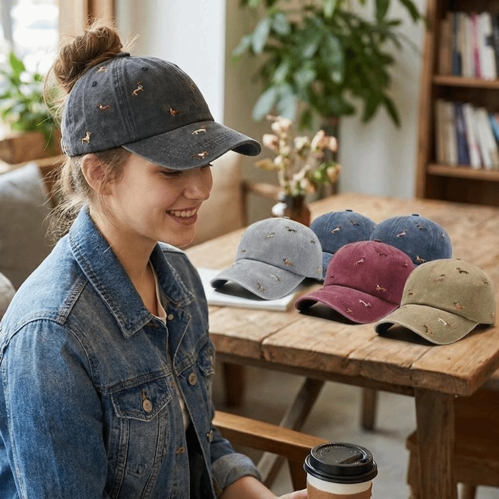 Washed Embroidery Puppy Cap Soft Duckbill Cap Versatile Distressed Baseball Cap Women