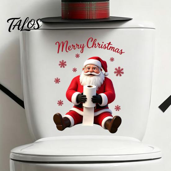 Holiday Home Decor Stickers Santa Claus Toilet Sticker, Waterproof PVC Christmas Bathroom Decal for Creative Gift Ideas Decoration, Removable