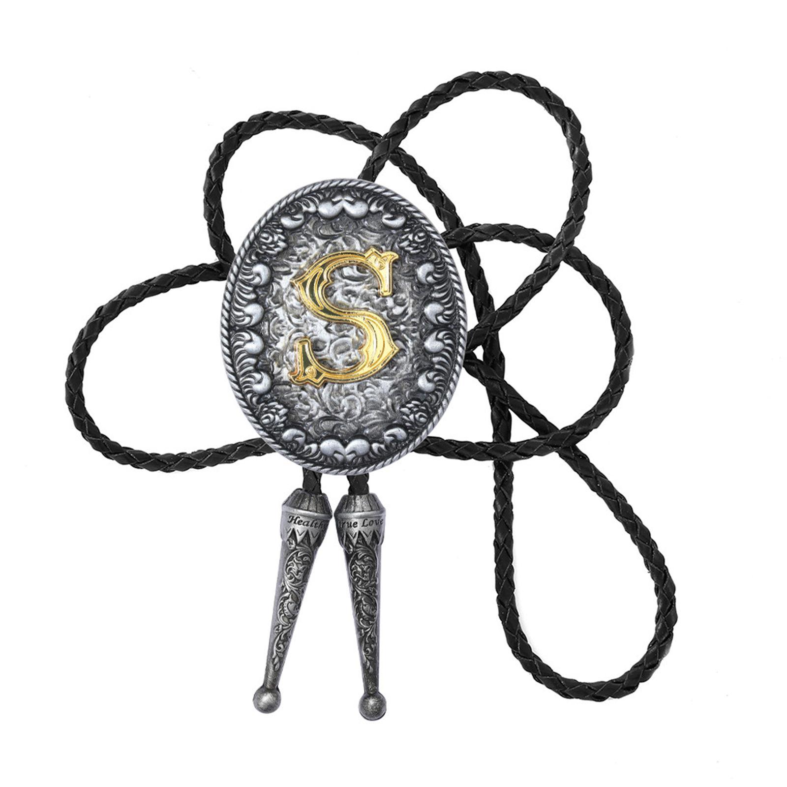 

Регулируемый кожаный галстук-боло с металлической подвеской в виде начальной буквы, галстук в стиле вестерн, регулируемое ожерелье для мужчин и женщин S