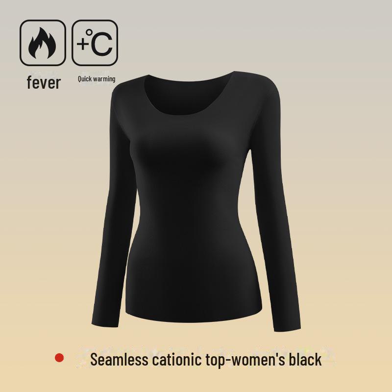 

Женский антибактериальный бесшовный термотоп 7A с круглым вырезом, тонкий, базовый слой на осень/зиму. XL (140-160 jin) чёрный