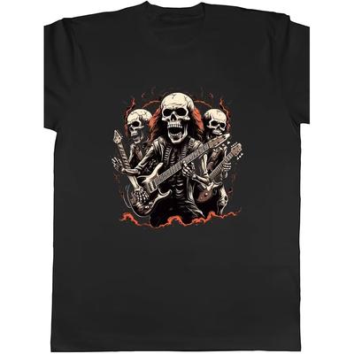 Rock N Roll Band Men'S T-Shirt Skeleton Gothic Guitar Music Tee Gift