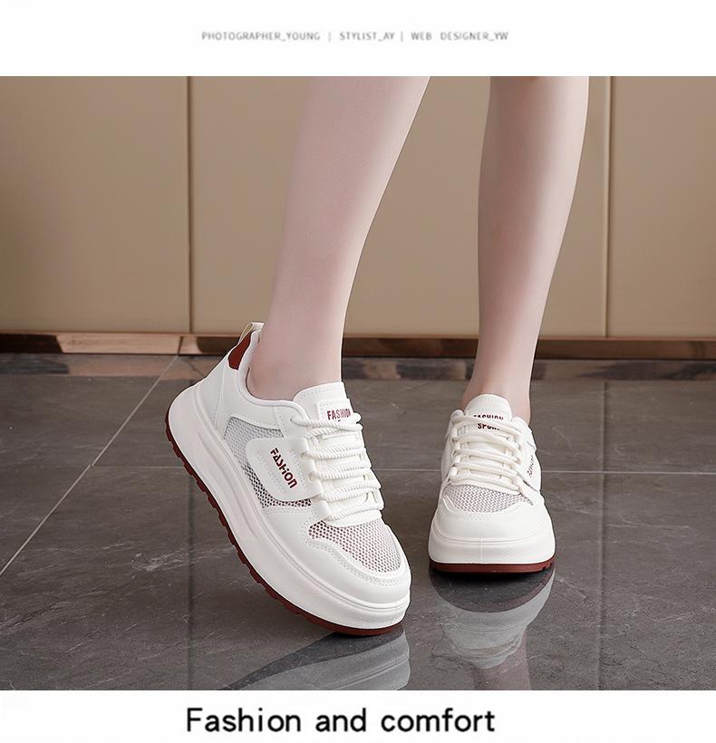 White shoes for women in summer, breathable mesh, thick sole, height increasing sports and leisure shoes