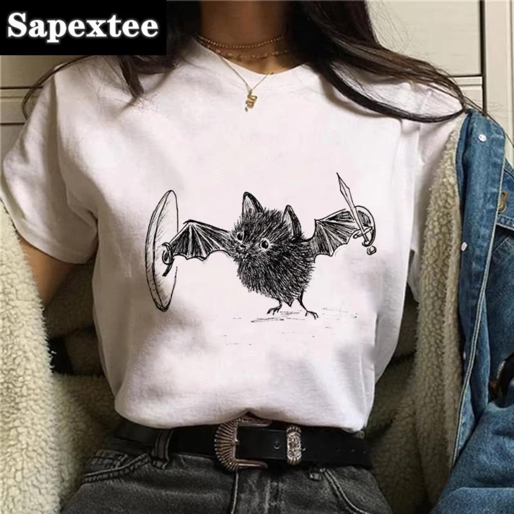 

2025 новый хлопок женская с коротким рукавом летучая мышь женская одежда абстрактный свободный плюс размер футболка женская мода топ с принтом M