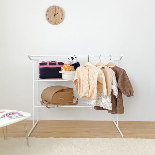 HEIAN SHINDO OHW-40 Closet Storage Shelf with Hanger Pipe, Horizontally Expandable, White, Width 76-105cm, Height 90cm, Depth 56cm, Heian Shindo Kogyo