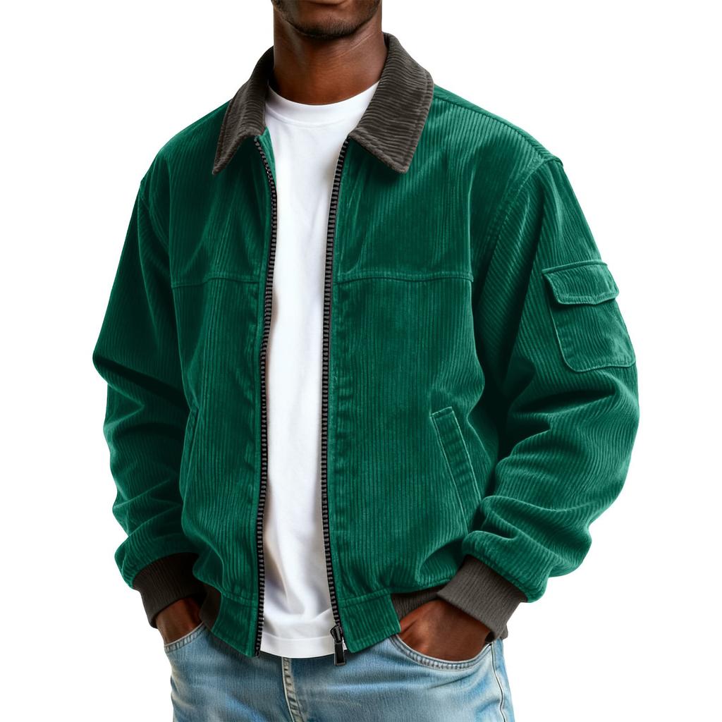 Men's Colorblock Corduroy Pocket Zipper Jacket Men's Plus Size Casual Sports Jacket