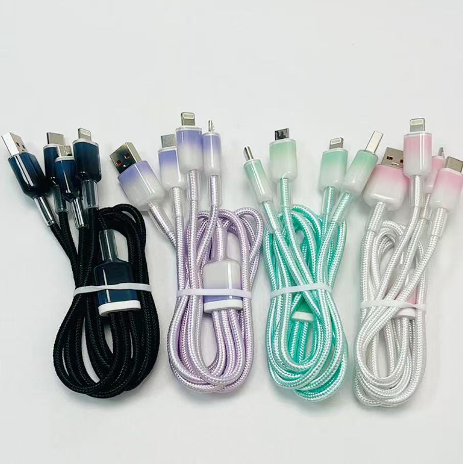 66W Ice Crystal Gradient Three-in-One Fast Charging Cable for Apple 16 & Huawei Type-C Phones