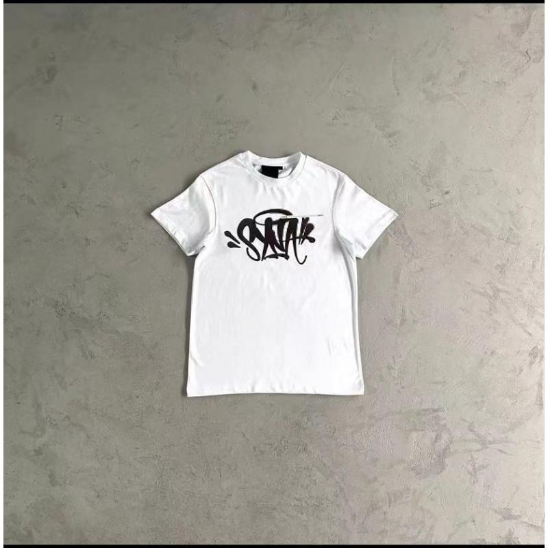Syna Letter Print Crew Neck Short Sleeve T-Shirt Couples High Street Fashion Casual Top