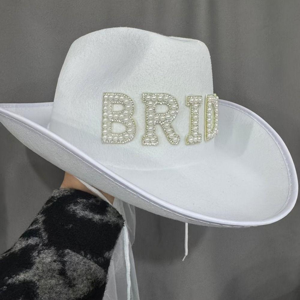 Wide Brim Groom Cowboy Hat Non-woven Fabric Bride Cowgirl Hat Wedding Decoration