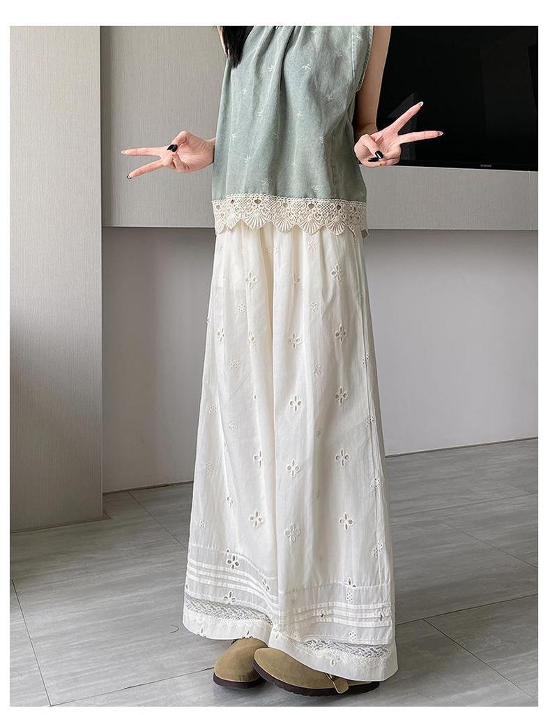 Spring 2026 Apricot Lace Slimming Elastic Waist Wide-Leg Pants for Women