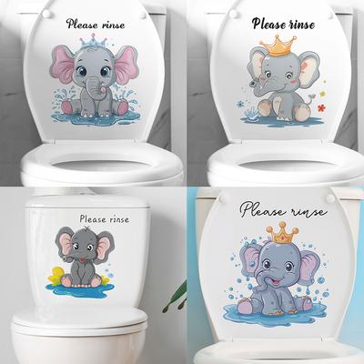 Cartoon Elephant Spray Combination Toilet with Bathroom Bathroom Home Beautification Wall Sticker