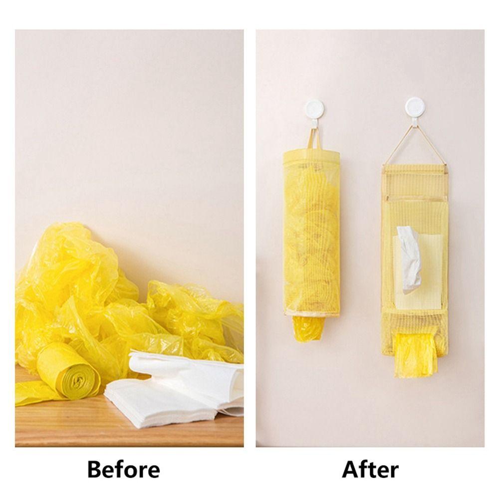 Yellow/Pink/Grey Garbage Bag Storage Bag Wall Mounted Plastic Bags Storage Organizer Home