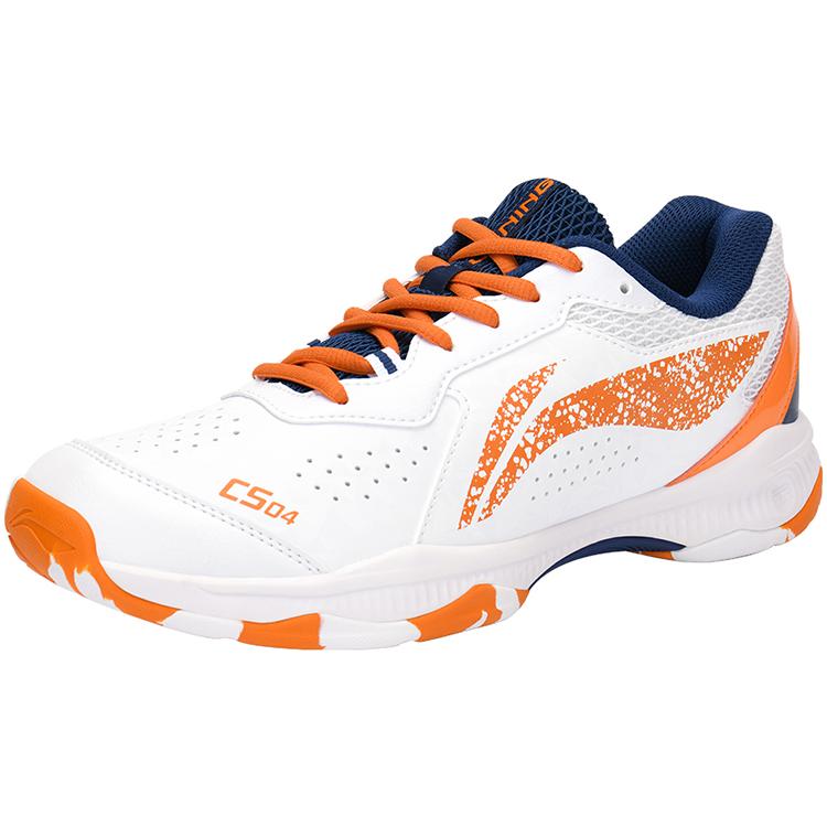 New LiNing Slip Resistant, Abrasion Resistant, Breathable, Lightweight Low Top Badminton Shoes Unisex White Ice Orange AYTS061-1