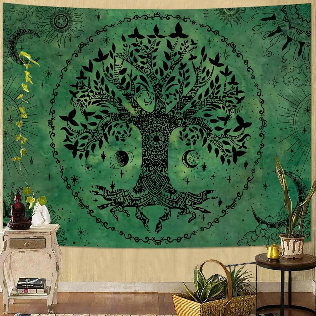 VIKAMA Bemaltes Glas Lebensbaum Wandteppich Vintage Bunte Blätter Böhmischer Kunststil Wohnzimmer Raum Heimdekoration