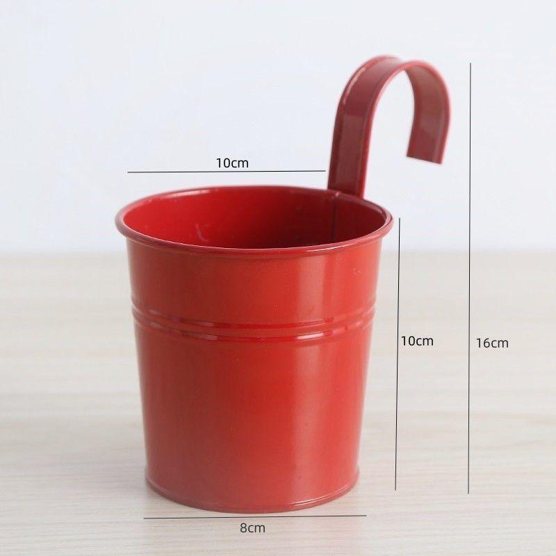 Colorful Metal Hanging Flower Pot with Curved Hook – Small Iron Bucket for Balcony or Wall with Succulent or Green Plant