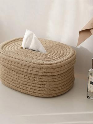 1Pc Nordic Sle Handmade Cotton Thread Tissue Box Living Room Coffee Table Storage Box Round Shape Household Organizer Box