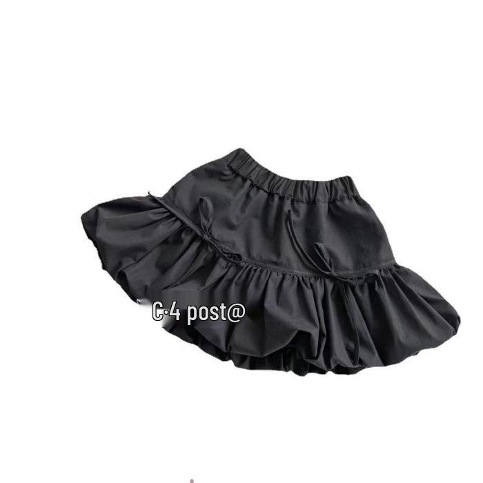 

Trendy Little Girls Bow Tie Lantern Sleeve Fluffy Skirt Pants - White Summer Short Skirt 100cm