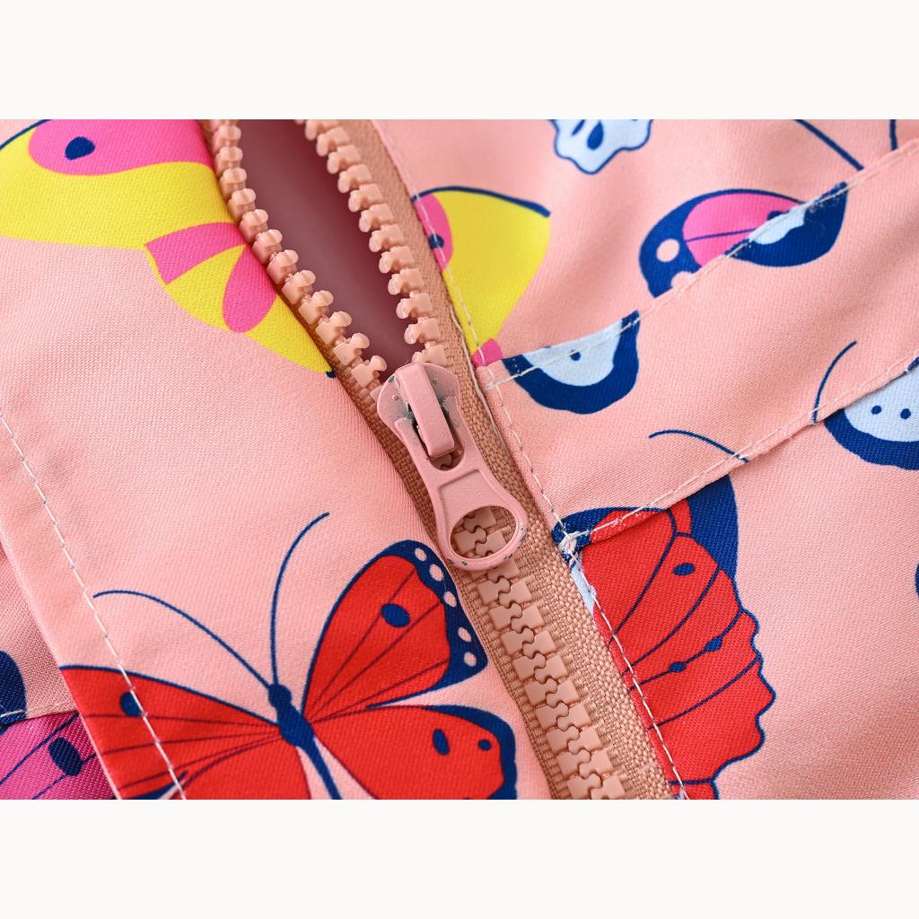 Fall Girls Butterfly Print Waist Jacket Girls Double Layer Hooded Zipper Shirt Fashion Windbreaker Jacket