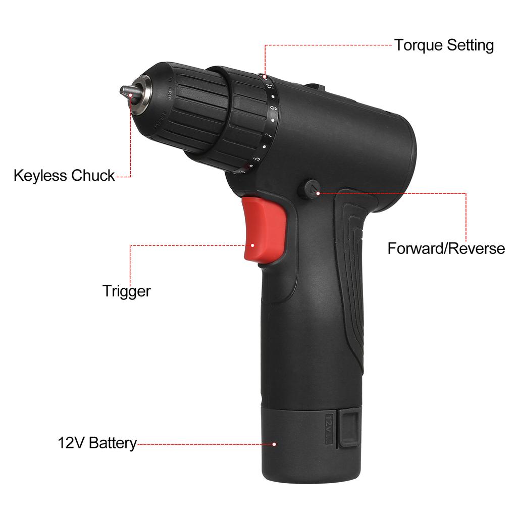 12V Brushless Drill Set, Efficient and Durable, with Multi-functional Accessories Black UK