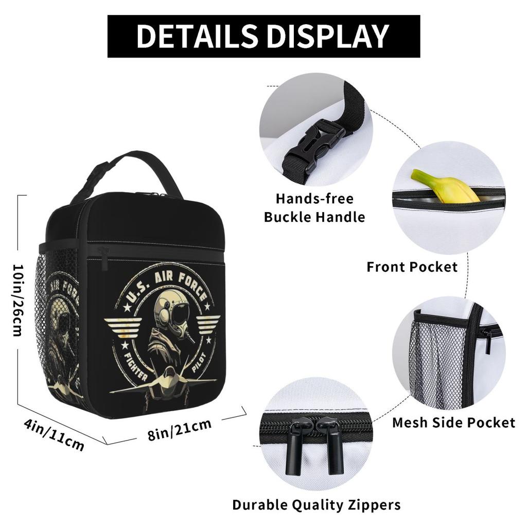 U.S. Air Force Fighter Pilot Military Aviation Vintage Insulated Lunch Bag for Women Children Food Boxes Thermal Lunch Box Tote