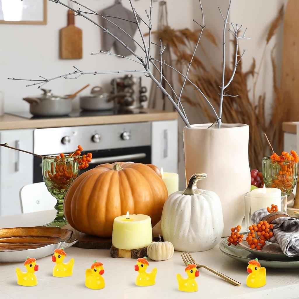200/100ks Podzimní Mini Kachničky Podzimní Mini Pryskyřičná Dýňová Kachnička Miniaturní Soška Kachničky Stolování DIY Díkůvzdání Halloweenská Párty Dekorace