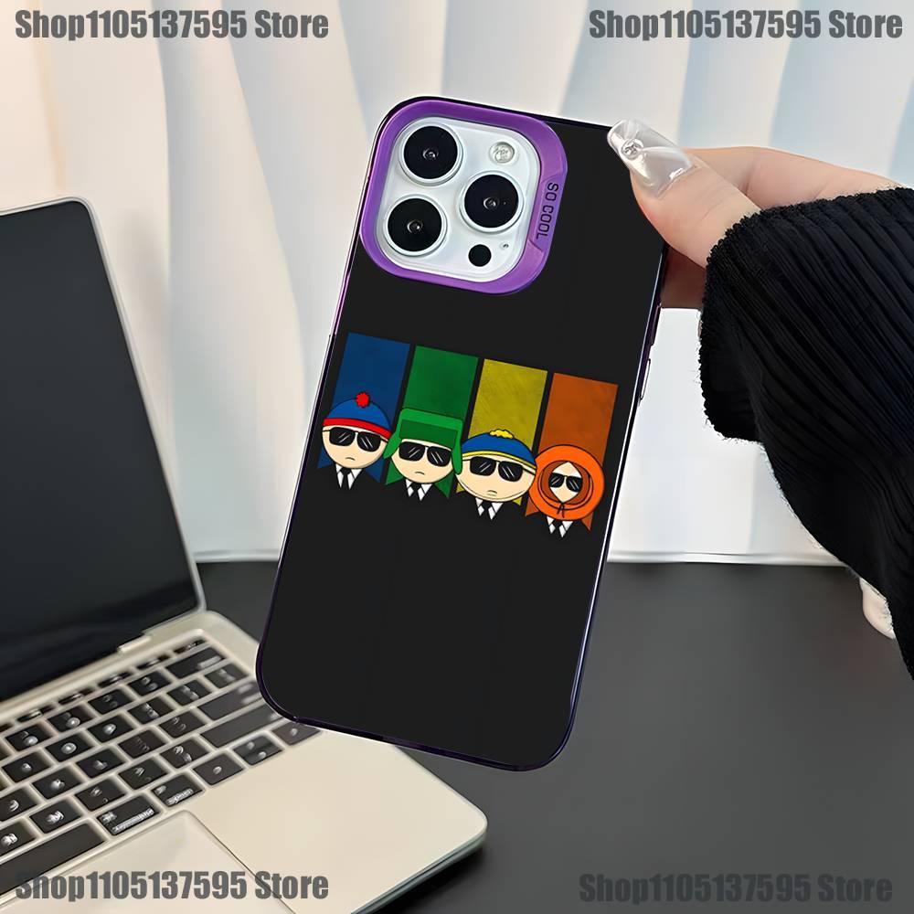 Cartoon Funny S-South-P-Park Phone Case For iPhone 17,16,15,14,13,12,11,Mini,Pro,E,SE4,XS,MAX Purple Candy Matte Cover